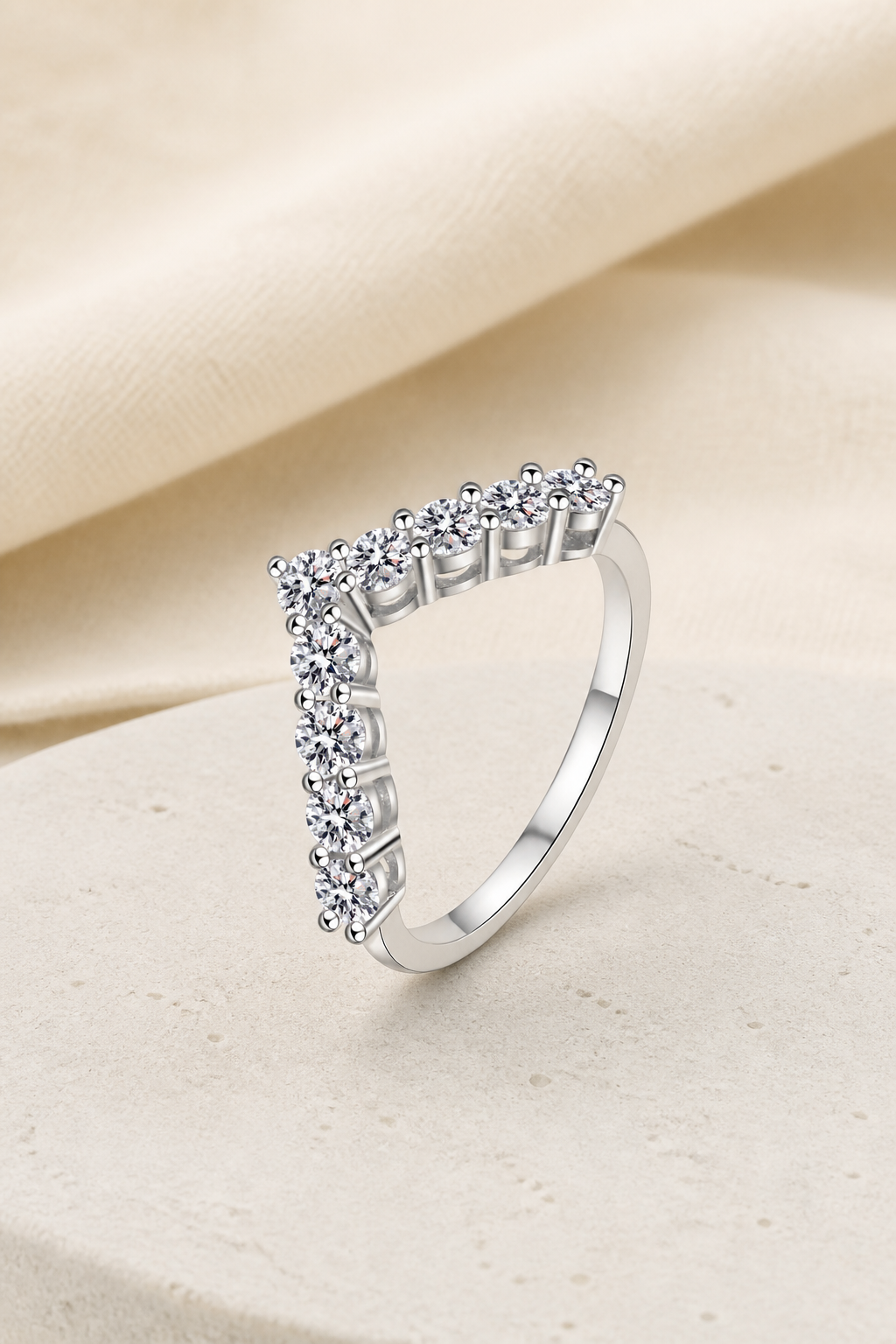 Impimo Lab-Grown Diamond Round Cut Ring & Tennis Bracelet - 925 Sterling Silver with 18K White Gold Plating | display view on ivory linen