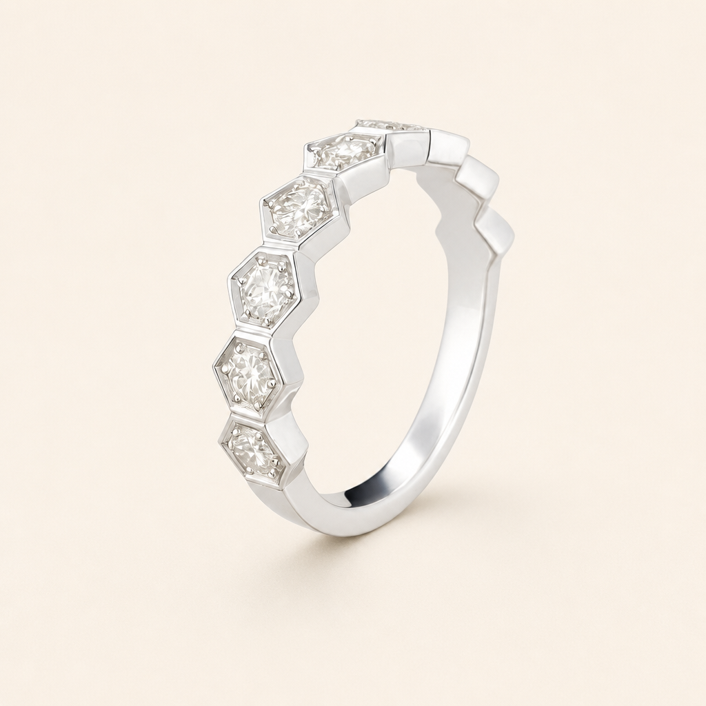 Impimo 0.7 CT Lab-Grown Diamond Round Cut Ring - 925 Sterling Silver with 18K White Gold Plating | packshot on ivory