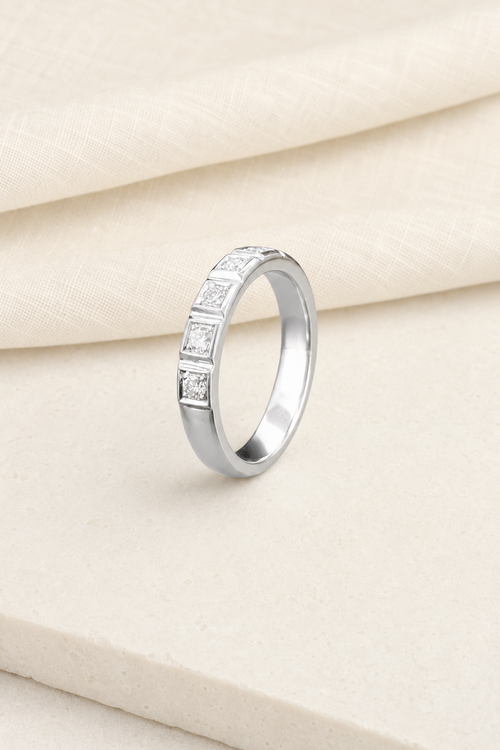 Impimo 0.4 CT Lab-Grown Diamond Round Cut Ring - 925 Sterling Silver with 18K White Gold Plating | display view on ivory linen