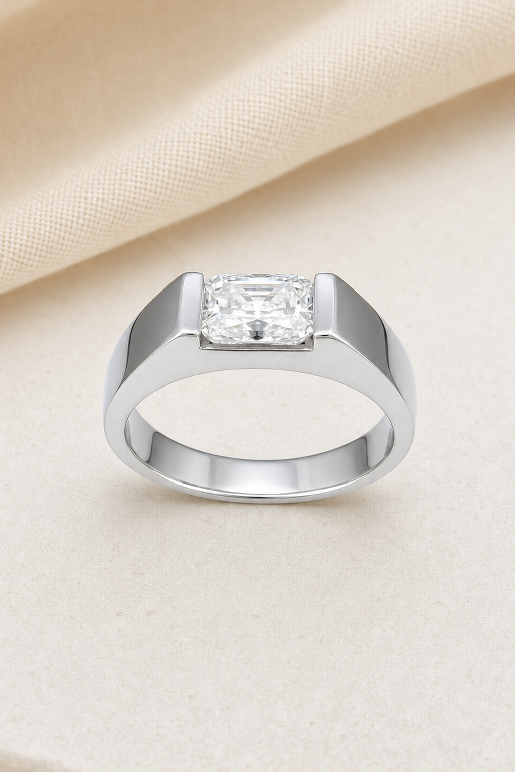 Impimo 1/2 CT Moissanite Radiant Cut Ring - 925 Sterling Silver with 18K White Gold Plating | close-up detail of the setting