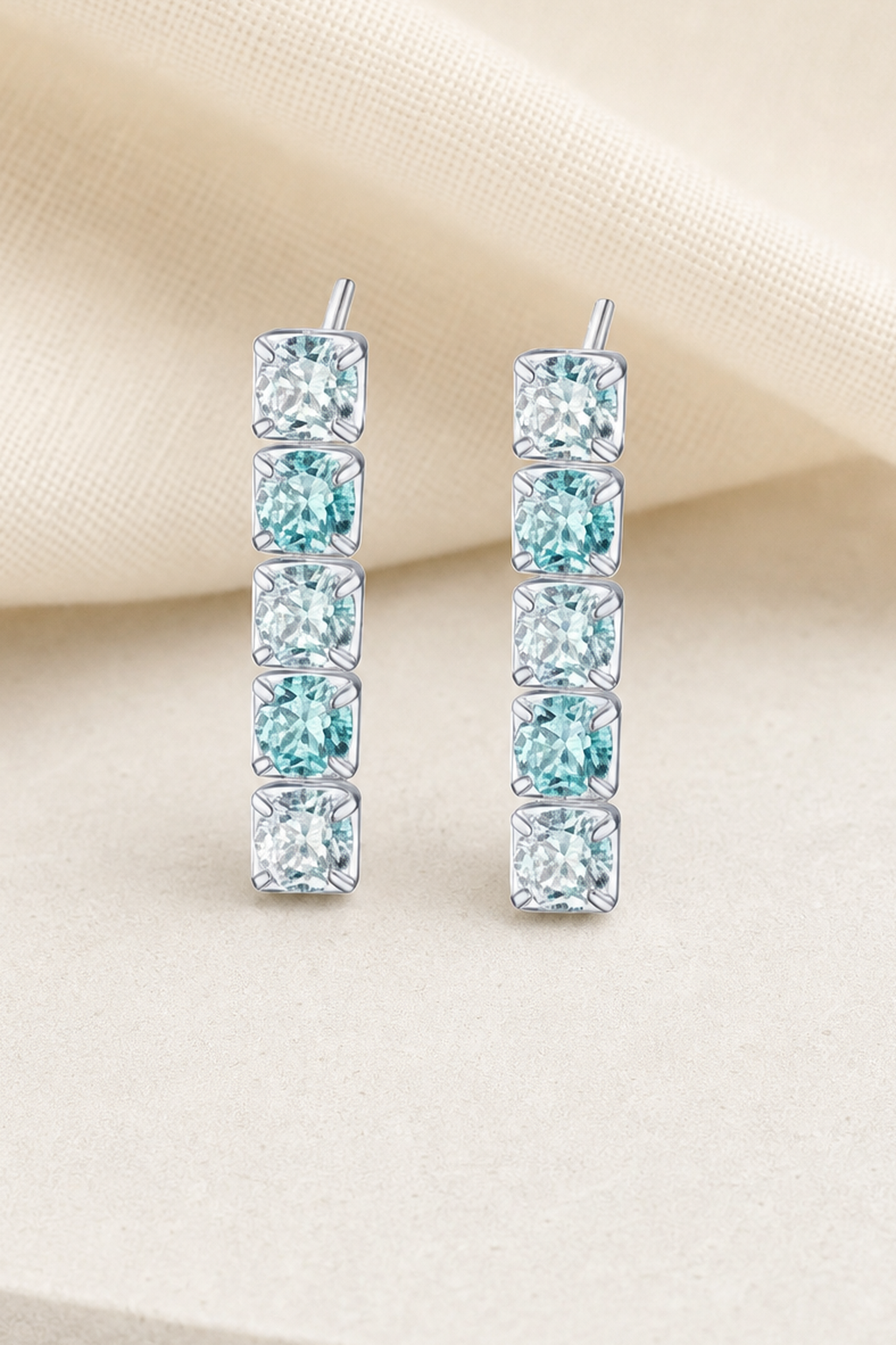 Impimo 3 CT (Total) Fancy Green Moissanite Round Cut Earrings - 925 Sterling Silver with 18K White Gold Plating | close-up detail of the setting