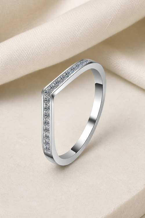 Impimo 0.15 CT Moissanite Round Cut Ring - 925 Sterling Silver with 18K White Gold Plating | display view on ivory linen