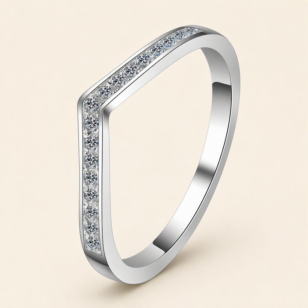 Impimo 0.15 CT Moissanite Round Cut Ring - 925 Sterling Silver with 18K White Gold Plating | packshot on ivory