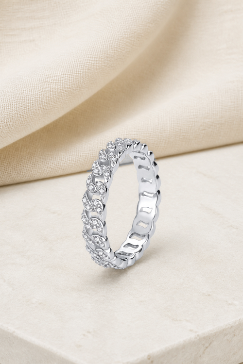 Impimo 0.45 CT Moissanite Round Cut Ring - 925 Sterling Silver with 18K White Gold Plating | display view on ivory linen