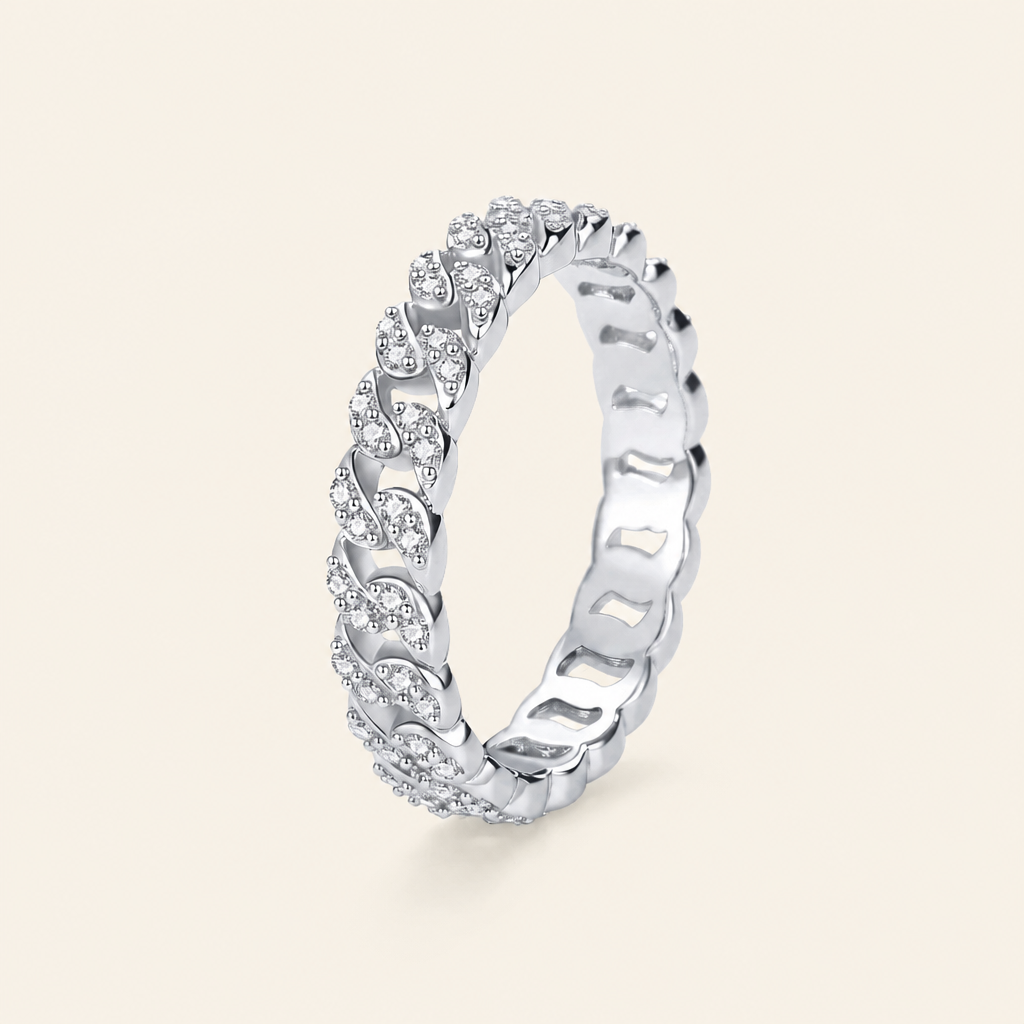 Impimo 0.45 CT Moissanite Round Cut Ring - 925 Sterling Silver with 18K White Gold Plating | packshot on ivory