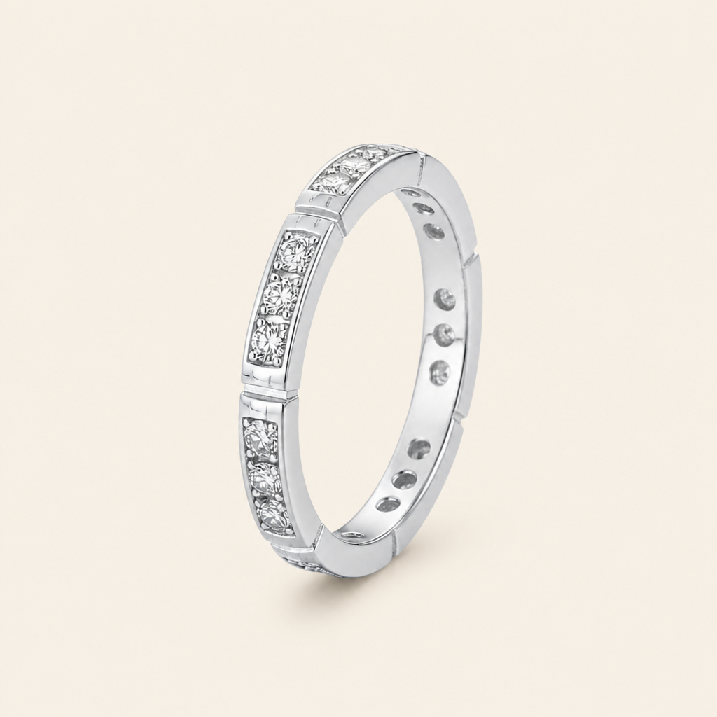 Impimo 0.55 CT Moissanite Round Cut Ring - 925 Sterling Silver with 18K White Gold Plating | packshot on ivory