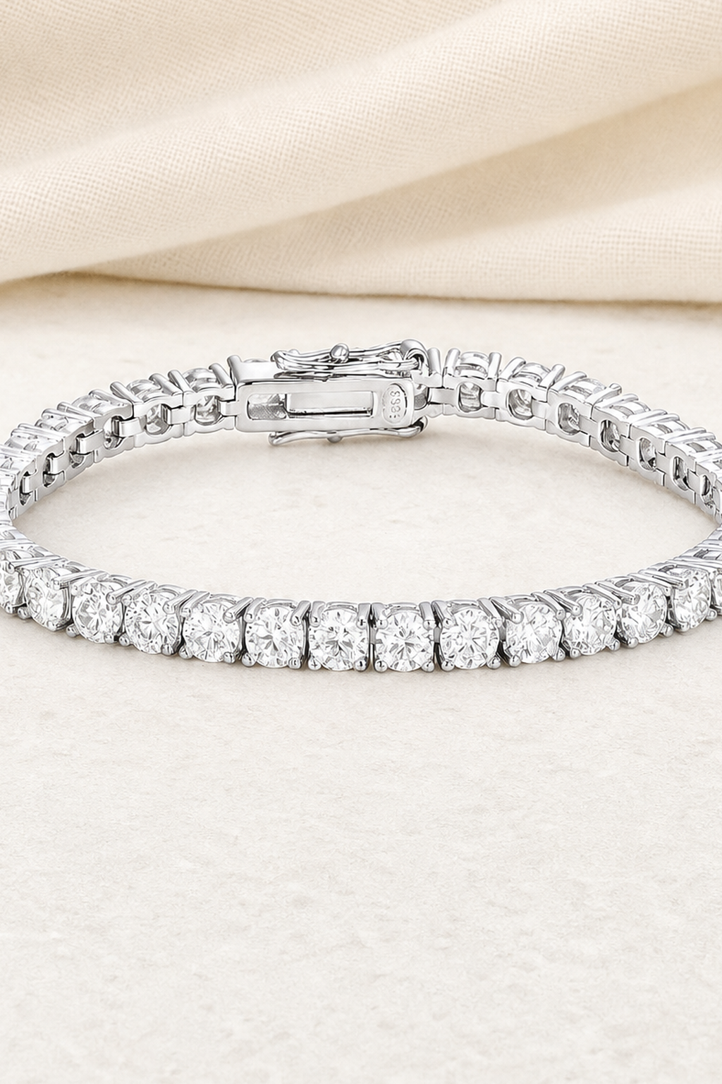 Impimo Moissanite Over 11 CT Round Cut Tennis Bracelet - 925 Sterling Silver (0.30 CT Per Stone) | close-up detail of the setting