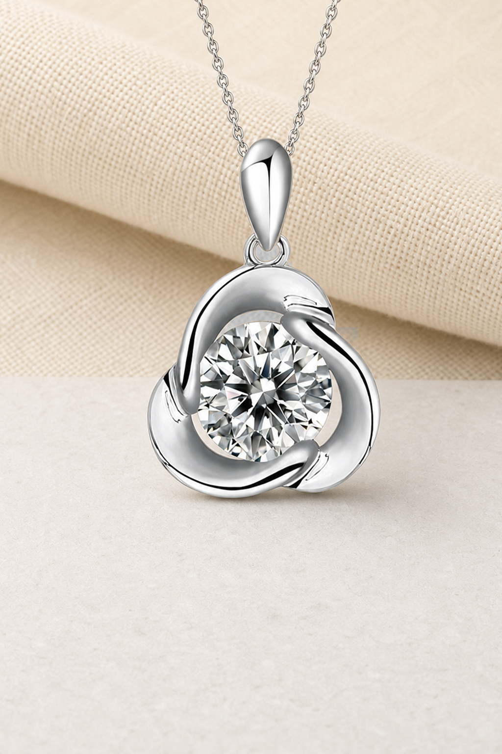 Impimo 1 CT Moissanite Round Cut Pendant - 925 Sterling Silver with 18K White Gold Plating | close-up detail of the setting