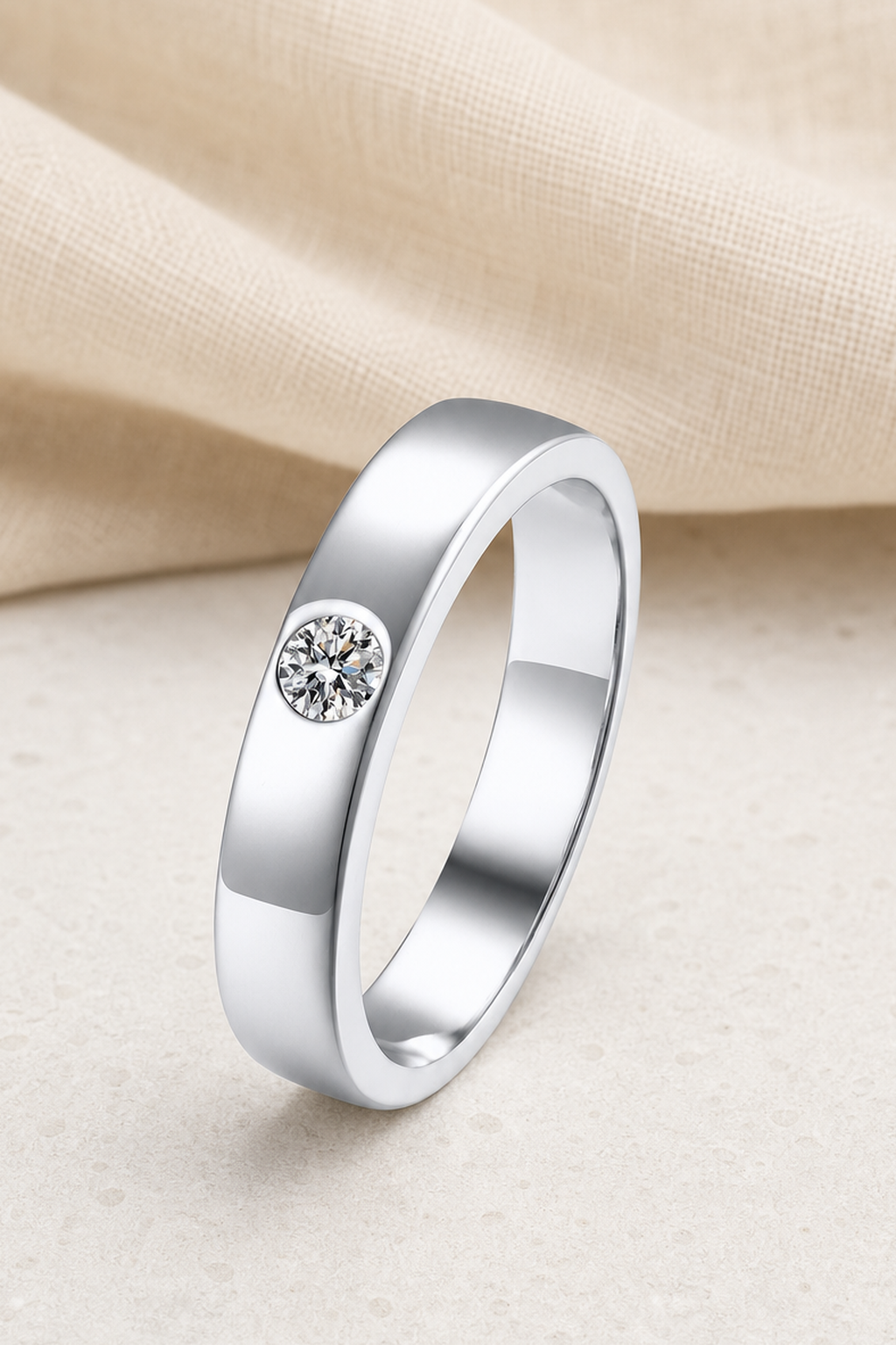 Impimo 0.3 CT Moissanite Round Cut Ring - 925 Sterling Silver with 18K White Gold Plating | close-up detail of the setting