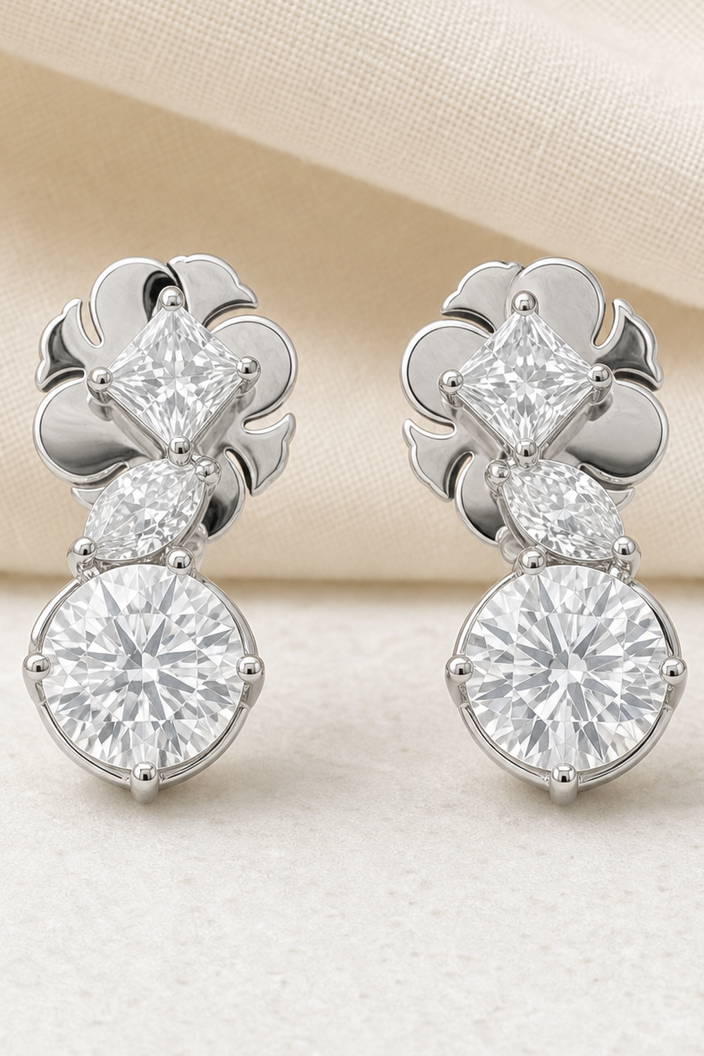 Impimo 5.3 CT Moissanite Drop Earrings - 925 Sterling Silver 18K White Gold | close-up detail of the setting