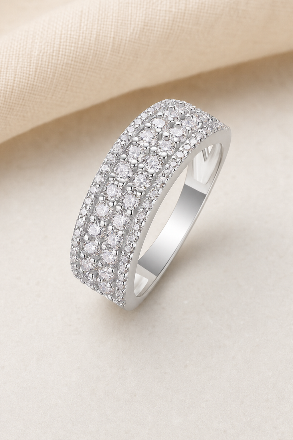 Impimo 1.2 CT (Total) Moissanite Round Cut Ring - 925 Sterling Silver with 18K White Gold Plating | close-up detail of the setting