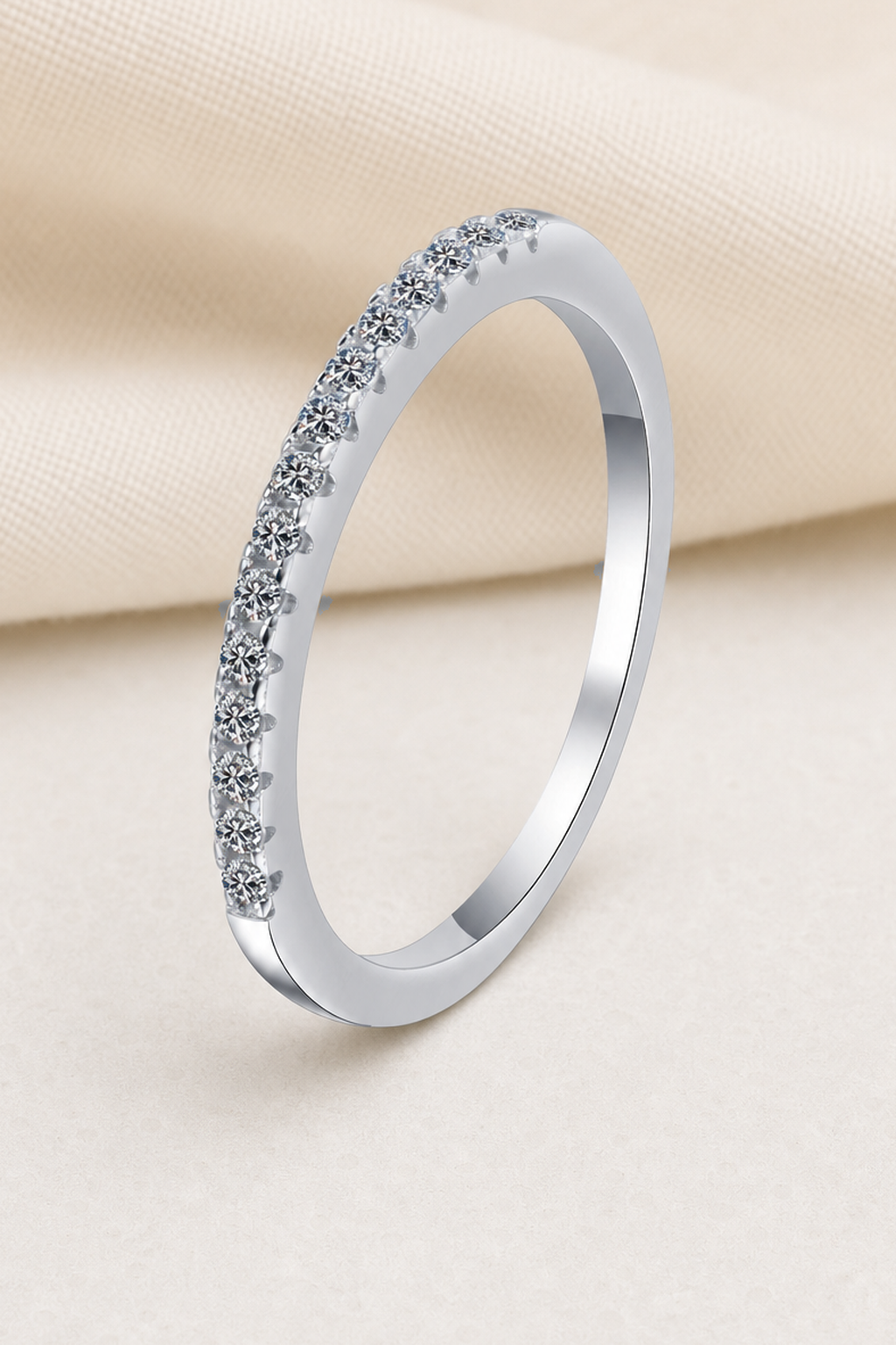 Impimo 0.25 CT Moissanite Round Cut Ring - 925 Sterling Silver with 18K White Gold Plating | close-up detail of the setting