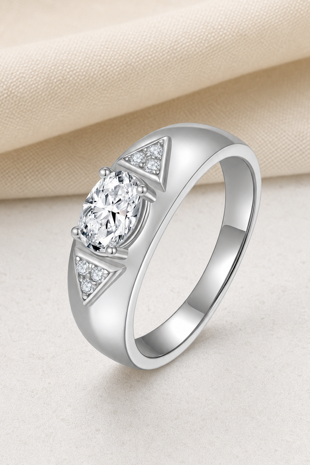 Impimo 1/2 CT Moissanite Oval Cut Ring - 925 Sterling Silver with 18K White Gold Plating | close-up detail of the setting