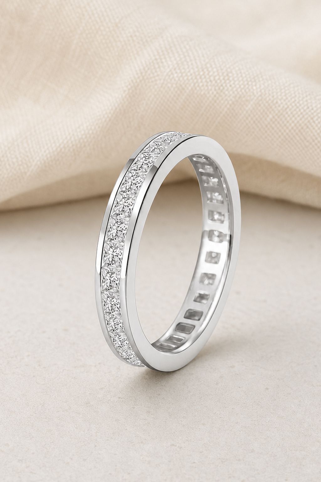 Impimo 2.3 CT Moissanite Princess Cut Ring - 925 Sterling Silver with 18K White Gold Plating | close-up detail of the setting