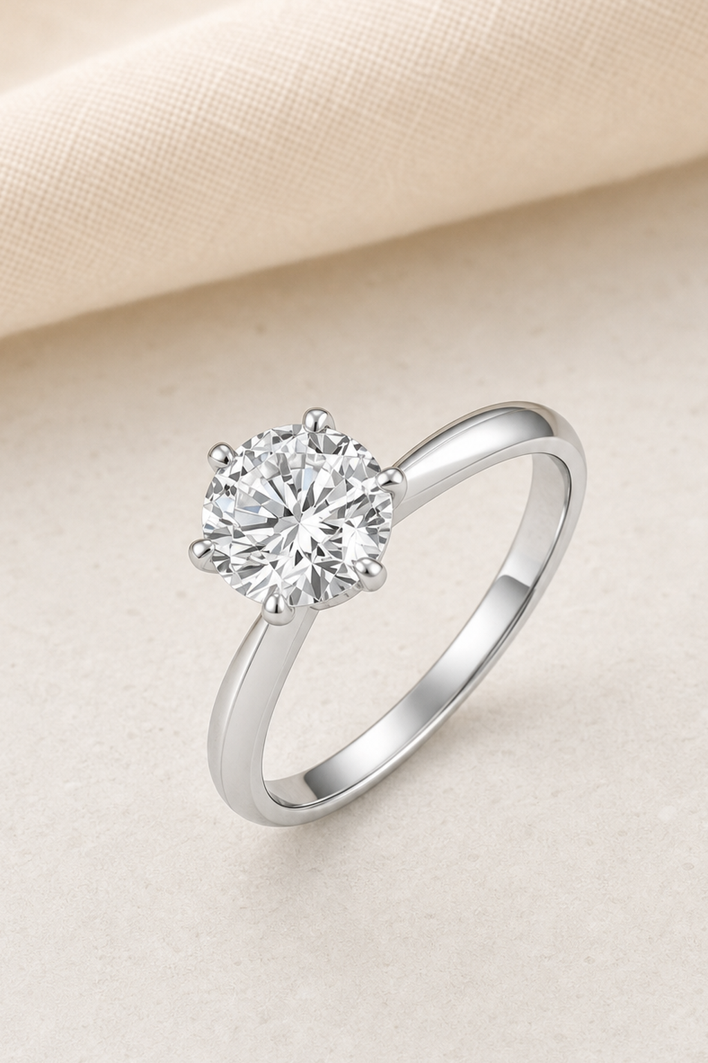 Impimo 0.5/1/2/3/5 CT Moissanite Round Cut Ring - 925 Sterling Silver with 18K White Gold Plating | close-up detail of the setting