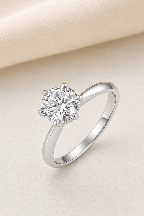 Impimo 0.5/1/2/3/5 CT Moissanite Round Cut Ring - 925 Sterling Silver with 18K White Gold Plating | close-up detail of the setting