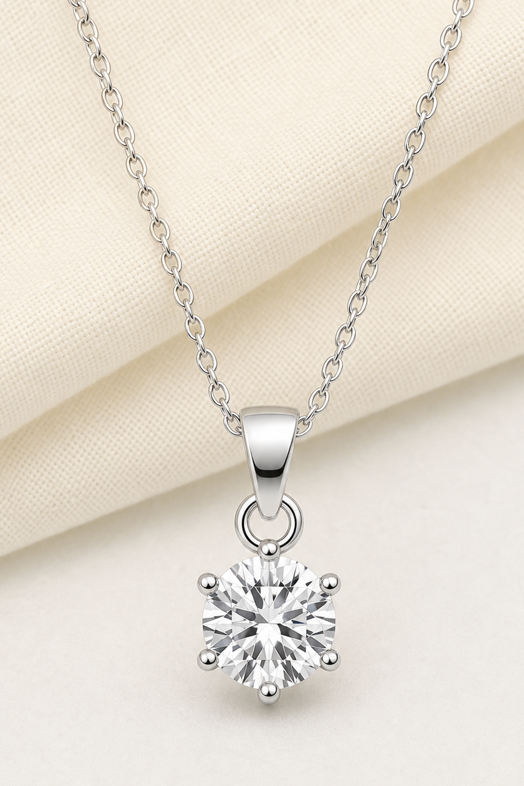 Impimo 1/2/3/5 CT Moissanite Round Cut Pendant - 925 Sterling Silver with 18K White Gold Plating | close-up detail of the setting