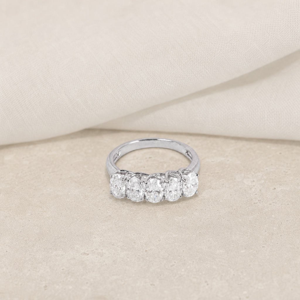 Impimo 2.5 CT (Total) Moissanite Oval Cut Ring - 925 Sterling Silver with 18K White Gold Plating | additional view on linen