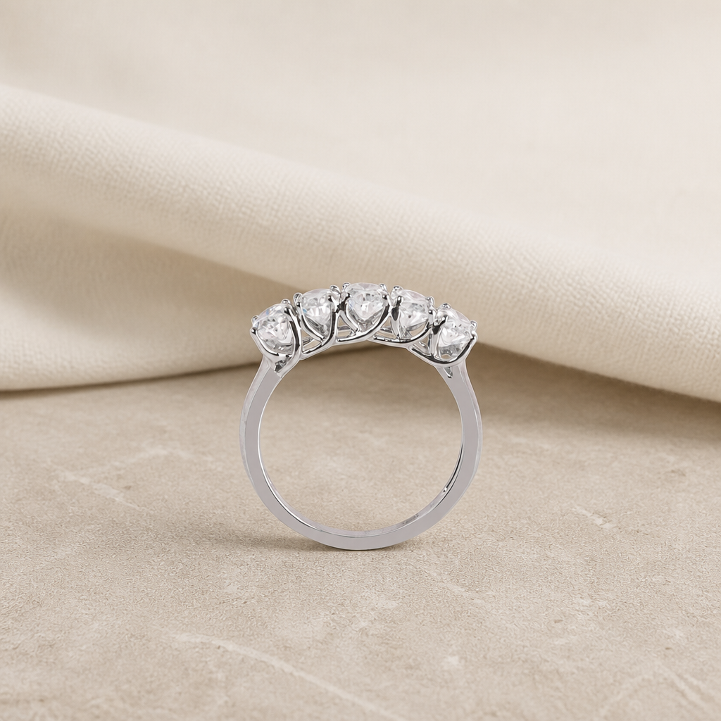 Impimo 2.5 CT (Total) Moissanite Oval Cut Ring - 925 Sterling Silver with 18K White Gold Plating | additional view on linen