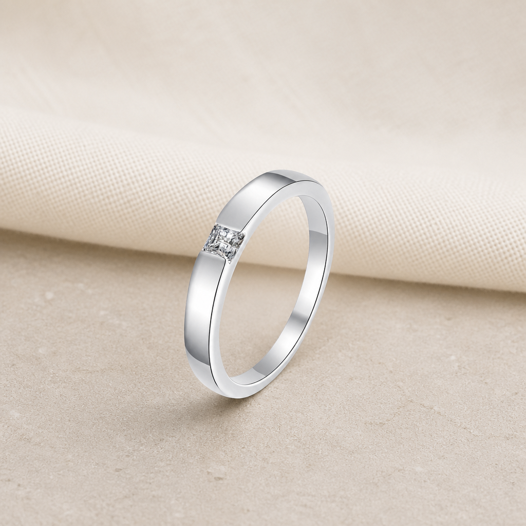Impimo 0.3 CT Moissanite Princess Cut Ring - 925 Silver 18K Gold | additional view on ivory linen
