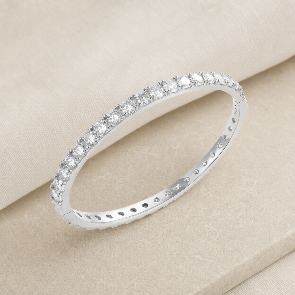 Impimo Moissanite 12 CTW Round Cut Bracelet - 925 Sterling Silver (0.30 CT Per Stone) | additional view on ivory linen