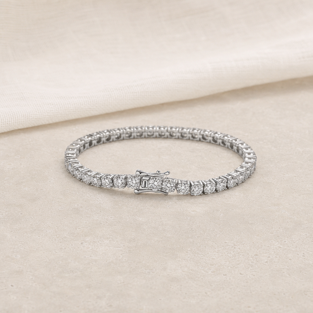 Impimo Moissanite Over 5 CT Round Cut Tennis Bracelet - 925 Sterling Silver (0.10 CT Per Stone) | additional view on linen