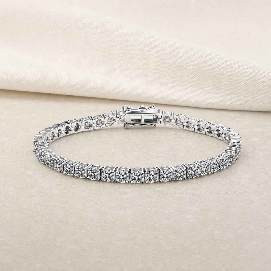 Impimo Moissanite Over 5 CT Round Cut Tennis Bracelet - 925 Sterling Silver (0.10 CT Per Stone) | additional view on linen