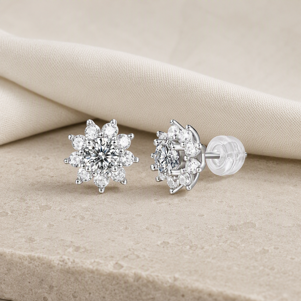 Impimo 1/2 CT (Total) Moissanite Round Cut Earrings - 925 Sterling Silver with 18K White Gold Plating | additional view