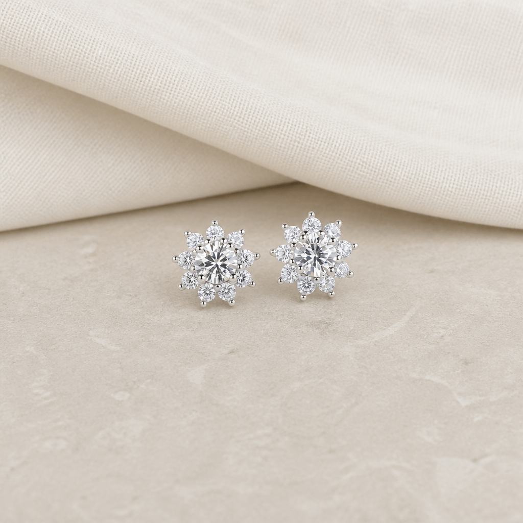 Impimo 1/2 CT (Total) Moissanite Round Cut Earrings - 925 Sterling Silver with 18K White Gold Plating | additional view