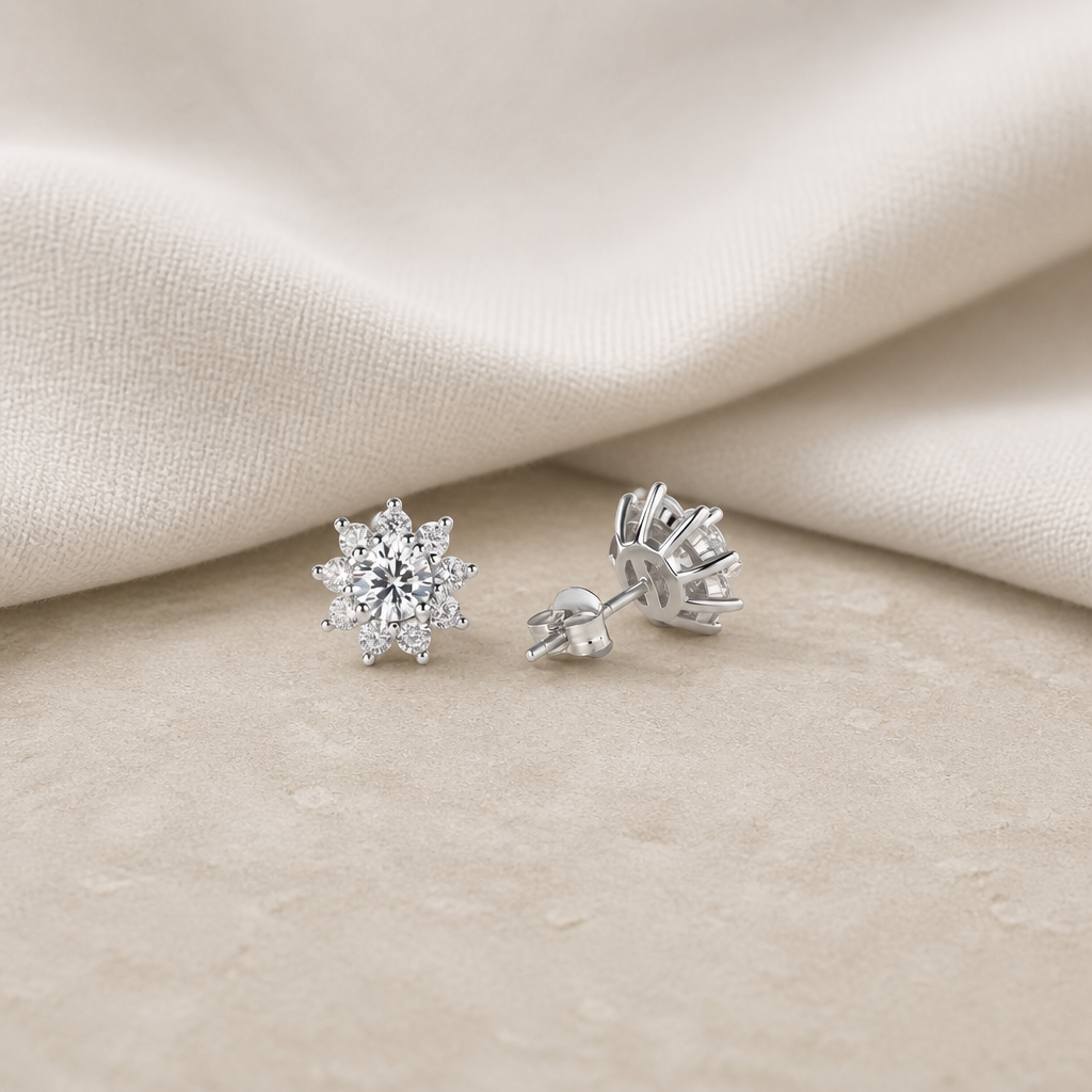 Impimo 1/2 CT (Total) Moissanite Round Cut Earrings - 925 Sterling Silver with 18K White Gold Plating | additional view