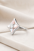Impimo 0.50 CT Moissanite & Pink Mother of Pearl Ring - 925 Sterling Silver with 18K White Gold Plating — display view
